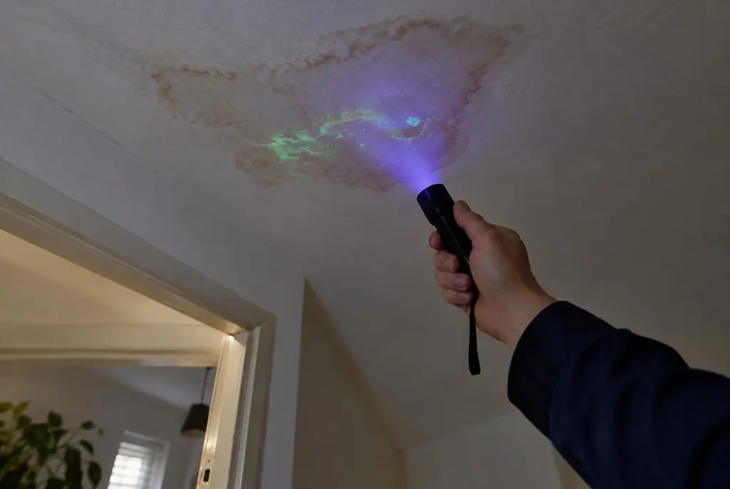 Lekdetectie Hengelo – kleurstof controleren op het plafond met uv-licht